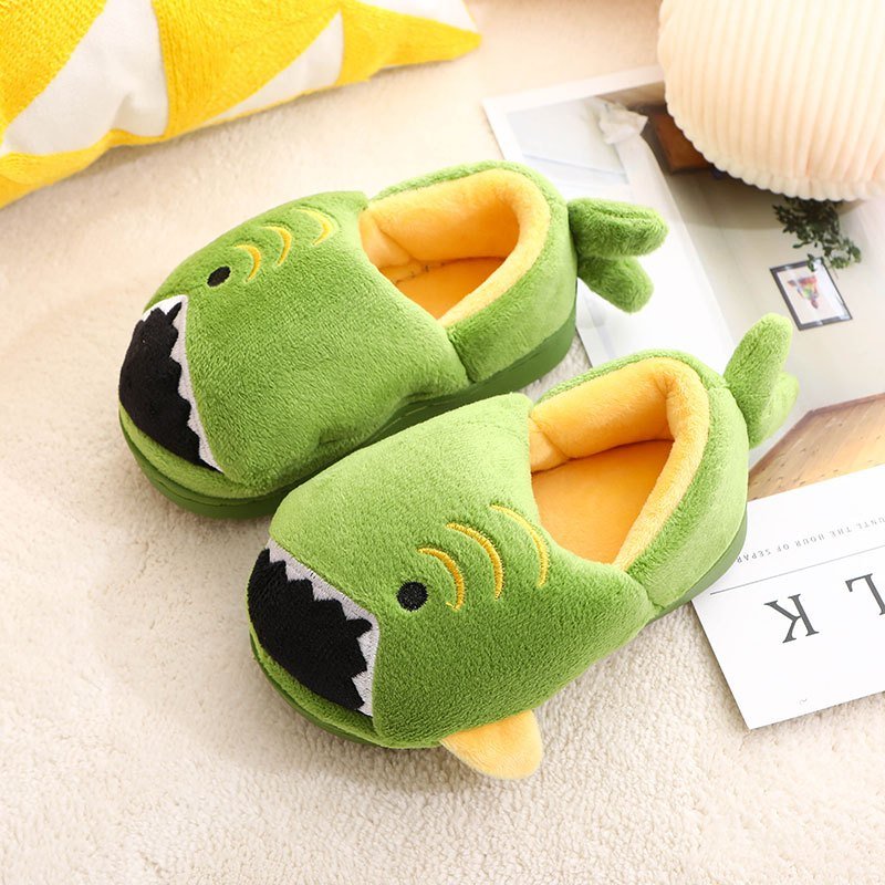 Boys' Dinosaur Slippers with Plush TPR Sole & Alligator/Crocodile Teeth - Warm Winter Indoor/Outdoor, Green & White Low - Top Easy Slip - On for, Cute Dino Footwear for Bedtime & Play - Bako Bako