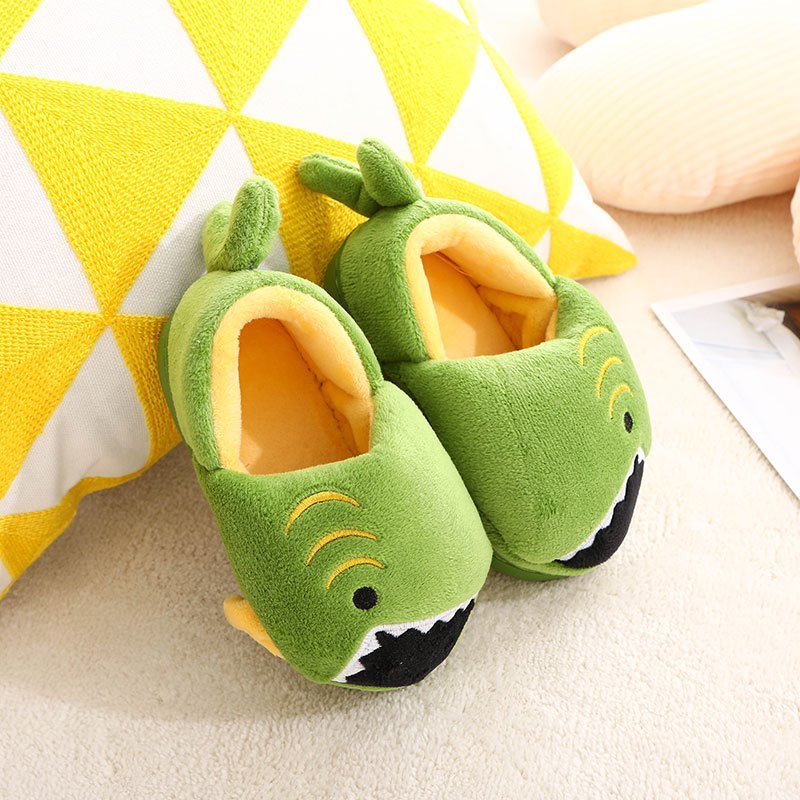 Boys' Dinosaur Slippers with Plush TPR Sole & Alligator/Crocodile Teeth - Warm Winter Indoor/Outdoor, Green & White Low - Top Easy Slip - On for, Cute Dino Footwear for Bedtime & Play - Bako Bako