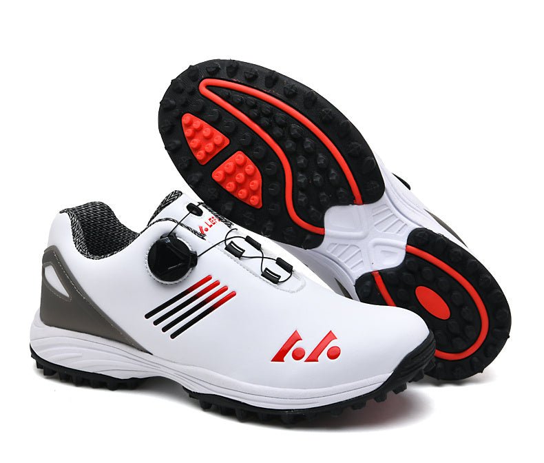 LEFUS Men's High Quality Golf Shoes with Non - Slip Rubber Sole & Swivel Button Closure - All - Weather All - Season Sneakers, Cushioned Insole, White & Black/Gray Athletic Footwear with Traction Tread - Ideal for Golf, Casual & Sp - Bako Bako