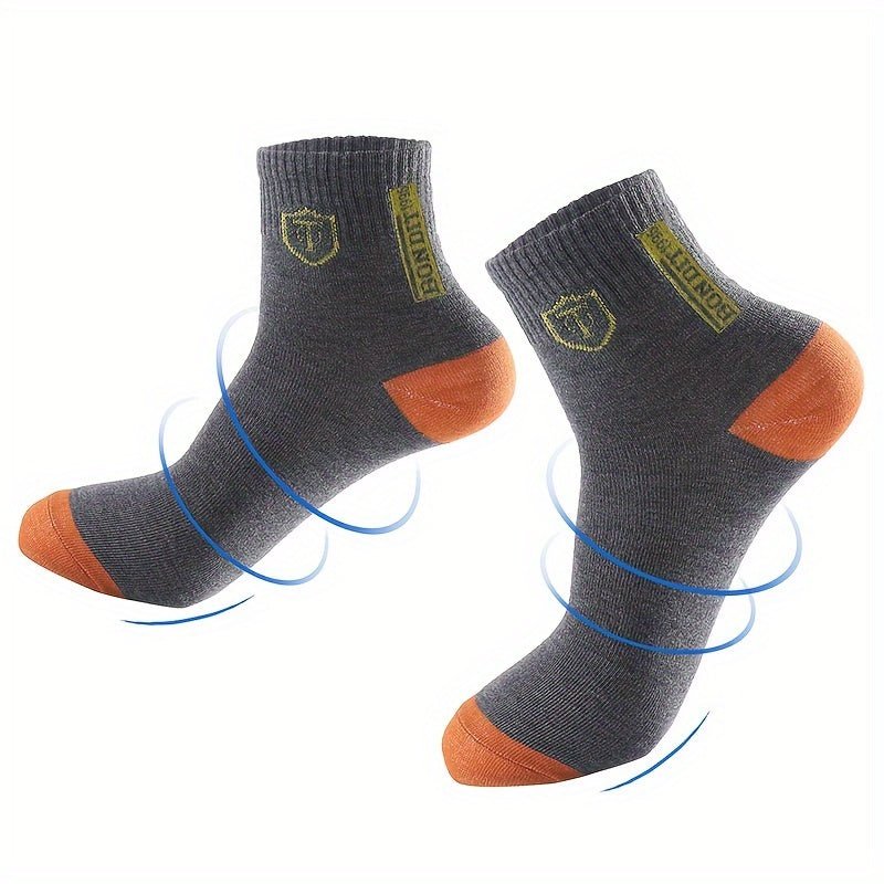 6pairs Men's Sweat Absorbing Embroidered Crest Athletic Socks, Ankle Socks - Bako Bako