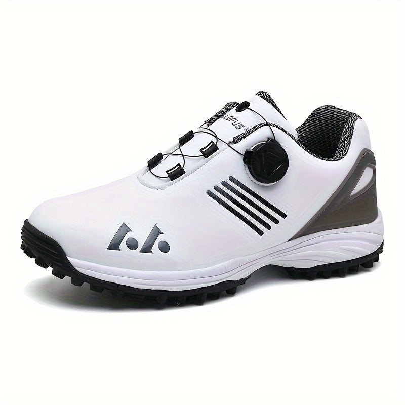 LEFUS Men's High Quality Golf Shoes with Non - Slip Rubber Sole & Swivel Button Closure - All - Weather All - Season Sneakers, Cushioned Insole, White & Black/Gray Athletic Footwear with Traction Tread - Ideal for Golf, Casual & Sp - Bako Bako