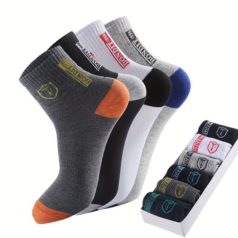 6pairs Men's Sweat Absorbing Embroidered Crest Athletic Socks, Ankle Socks - Bako Bako