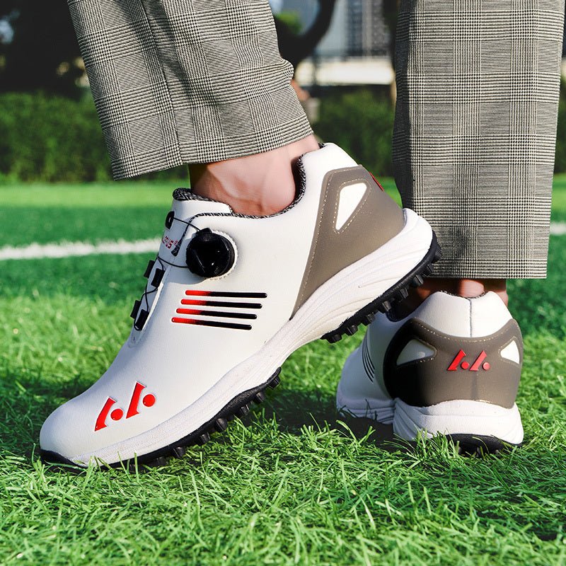 LEFUS Men's High Quality Golf Shoes with Non - Slip Rubber Sole & Swivel Button Closure - All - Weather All - Season Sneakers, Cushioned Insole, White & Black/Gray Athletic Footwear with Traction Tread - Ideal for Golf, Casual & Sp - Bako Bako