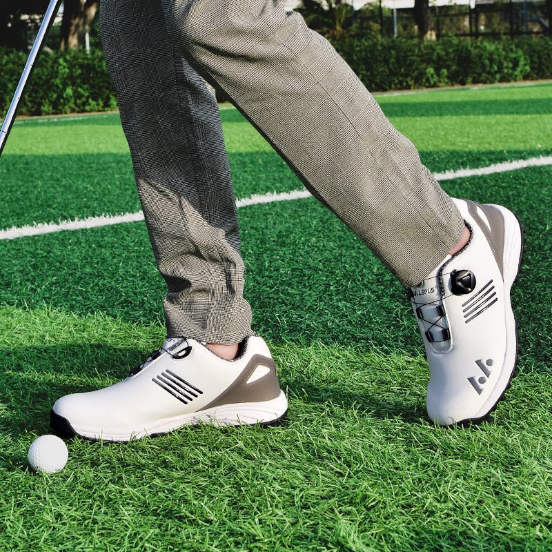 LEFUS Men's High Quality Golf Shoes with Non - Slip Rubber Sole & Swivel Button Closure - All - Weather All - Season Sneakers, Cushioned Insole, White & Black/Gray Athletic Footwear with Traction Tread - Ideal for Golf, Casual & Sp - Bako Bako