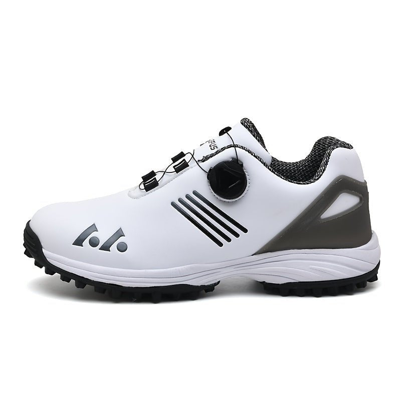 LEFUS Men's High Quality Golf Shoes with Non - Slip Rubber Sole & Swivel Button Closure - All - Weather All - Season Sneakers, Cushioned Insole, White & Black/Gray Athletic Footwear with Traction Tread - Ideal for Golf, Casual & Sp - Bako Bako