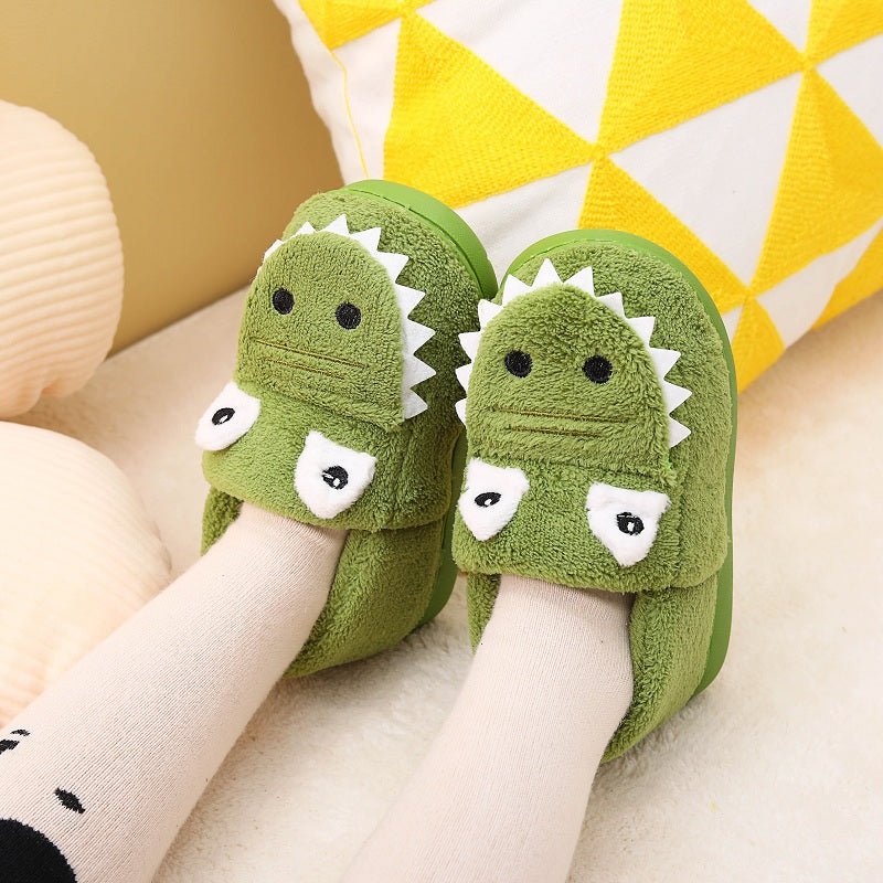 Boys' Dinosaur Slippers with Plush TPR Sole & Alligator/Crocodile Teeth - Warm Winter Indoor/Outdoor, Green & White Low - Top Easy Slip - On for, Cute Dino Footwear for Bedtime & Play - Bako Bako