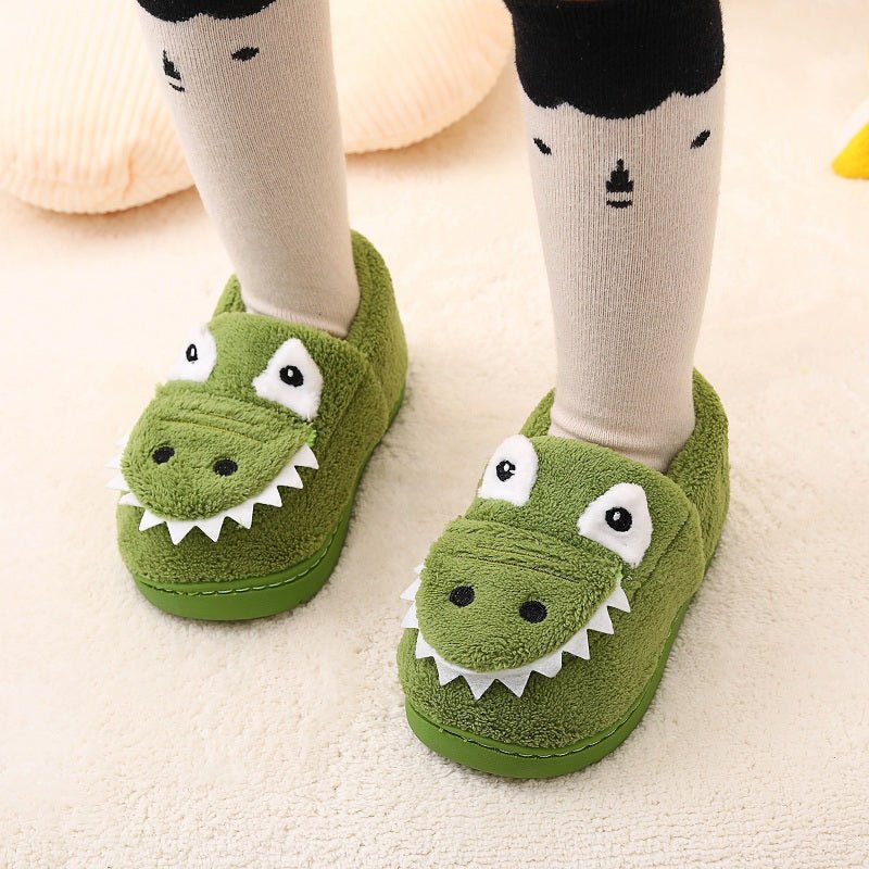 Boys' Dinosaur Slippers with Plush TPR Sole & Alligator/Crocodile Teeth - Warm Winter Indoor/Outdoor, Green & White Low - Top Easy Slip - On for, Cute Dino Footwear for Bedtime & Play - Bako Bako