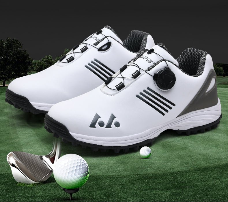 LEFUS Men's High Quality Golf Shoes with Non - Slip Rubber Sole & Swivel Button Closure - All - Weather All - Season Sneakers, Cushioned Insole, White & Black/Gray Athletic Footwear with Traction Tread - Ideal for Golf, Casual & Sp - Bako Bako