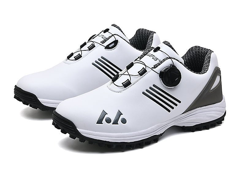 LEFUS Men's High Quality Golf Shoes with Non - Slip Rubber Sole & Swivel Button Closure - All - Weather All - Season Sneakers, Cushioned Insole, White & Black/Gray Athletic Footwear with Traction Tread - Ideal for Golf, Casual & Sp - Bako Bako