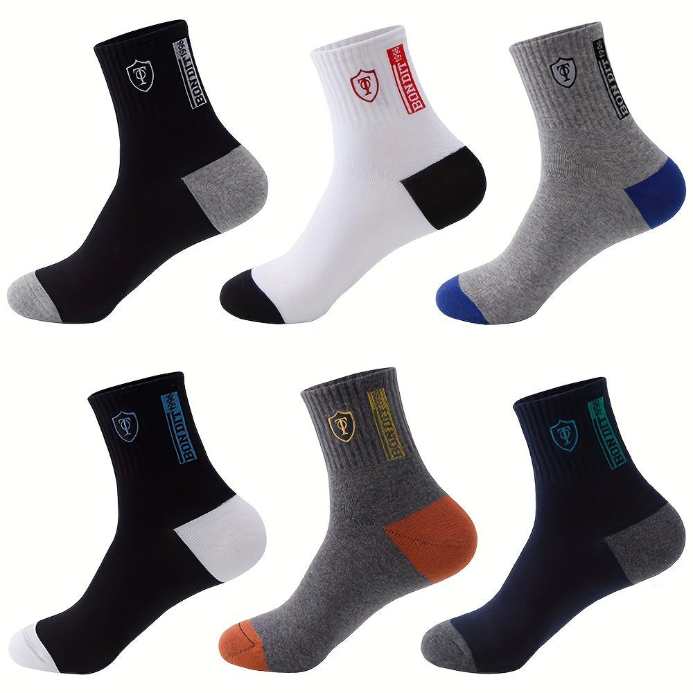 6pairs Men's Sweat Absorbing Embroidered Crest Athletic Socks, Ankle Socks - Bako Bako