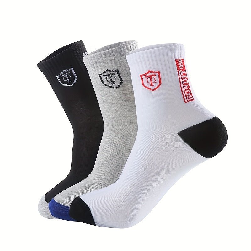 6pairs Men's Sweat Absorbing Embroidered Crest Athletic Socks, Ankle Socks - Bako Bako