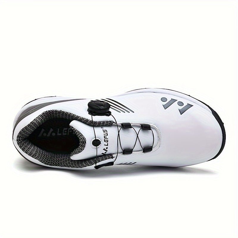 LEFUS Men's High Quality Golf Shoes with Non - Slip Rubber Sole & Swivel Button Closure - All - Weather All - Season Sneakers, Cushioned Insole, White & Black/Gray Athletic Footwear with Traction Tread - Ideal for Golf, Casual & Sp - Bako Bako