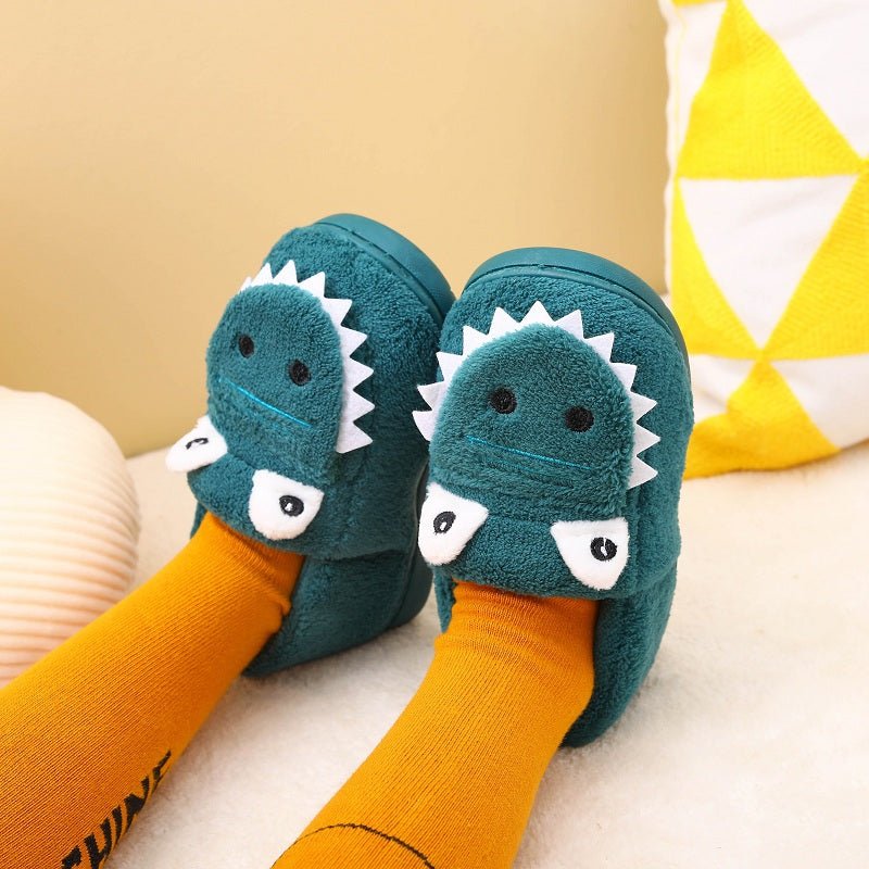 Boys' Dinosaur Slippers with Plush TPR Sole & Alligator/Crocodile Teeth - Warm Winter Indoor/Outdoor, Green & White Low - Top Easy Slip - On for, Cute Dino Footwear for Bedtime & Play - Bako Bako