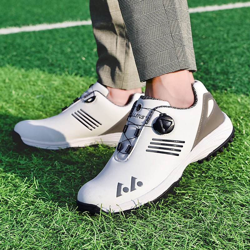 LEFUS Men's High Quality Golf Shoes with Non - Slip Rubber Sole & Swivel Button Closure - All - Weather All - Season Sneakers, Cushioned Insole, White & Black/Gray Athletic Footwear with Traction Tread - Ideal for Golf, Casual & Sp - Bako Bako