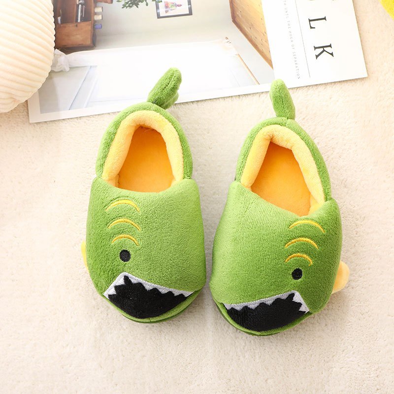 Boys' Dinosaur Slippers with Plush TPR Sole & Alligator/Crocodile Teeth - Warm Winter Indoor/Outdoor, Green & White Low - Top Easy Slip - On for, Cute Dino Footwear for Bedtime & Play - Bako Bako