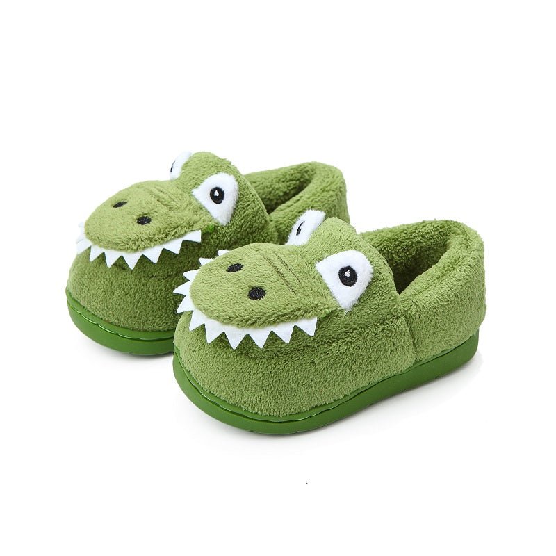 Boys' Dinosaur Slippers with Plush TPR Sole & Alligator/Crocodile Teeth - Warm Winter Indoor/Outdoor, Green & White Low - Top Easy Slip - On for, Cute Dino Footwear for Bedtime & Play - Bako Bako