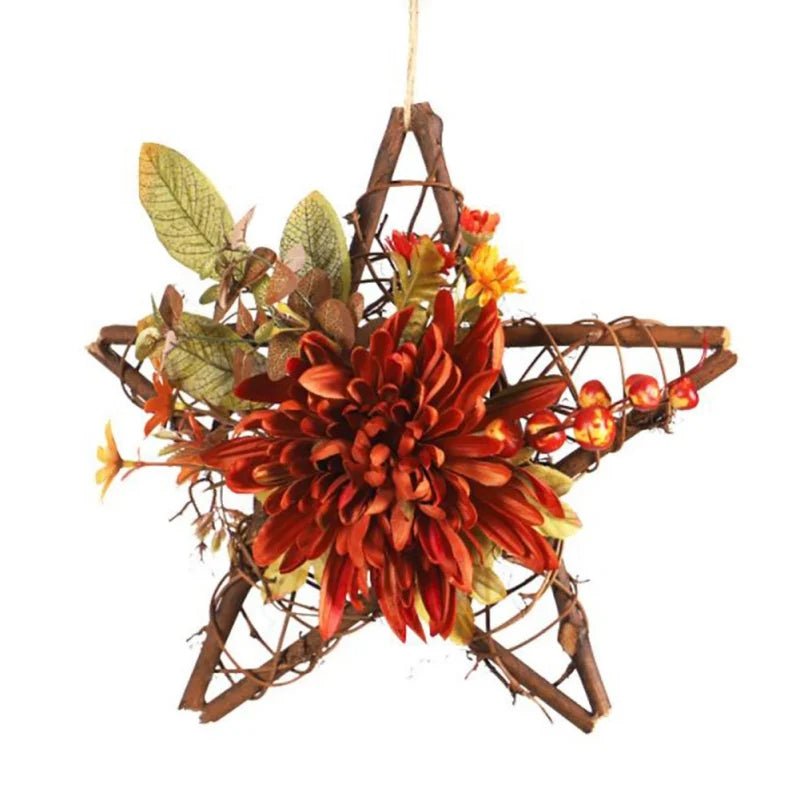 Star Heart Fall Wreath Sunflower Maple Leaf Harvest Wreath Artificial Thanksgiving Flower Garlands Door Wall Pendant Decor - Bako Bako