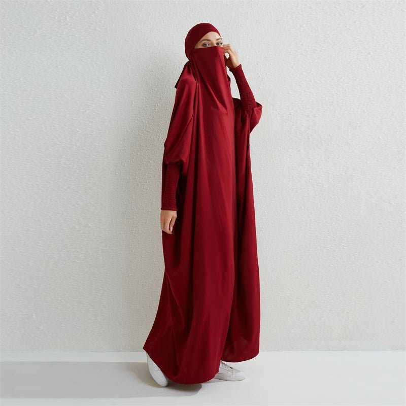 Muslim Abaya Hooded Smocking Sleeve One - piece Prayer Dress Women Jilbab Islamic Clothing Dubai Saudi Black Robe Turkish Modesty - Bako Bako
