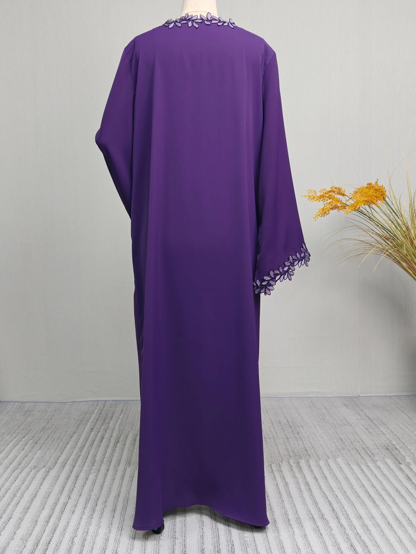 Dubai Elegant Beige Abaya for Muslim Women - Intricately Crafted with Multicolored Embroidery Piece in Islamic Modest Fashion - Bako Bako