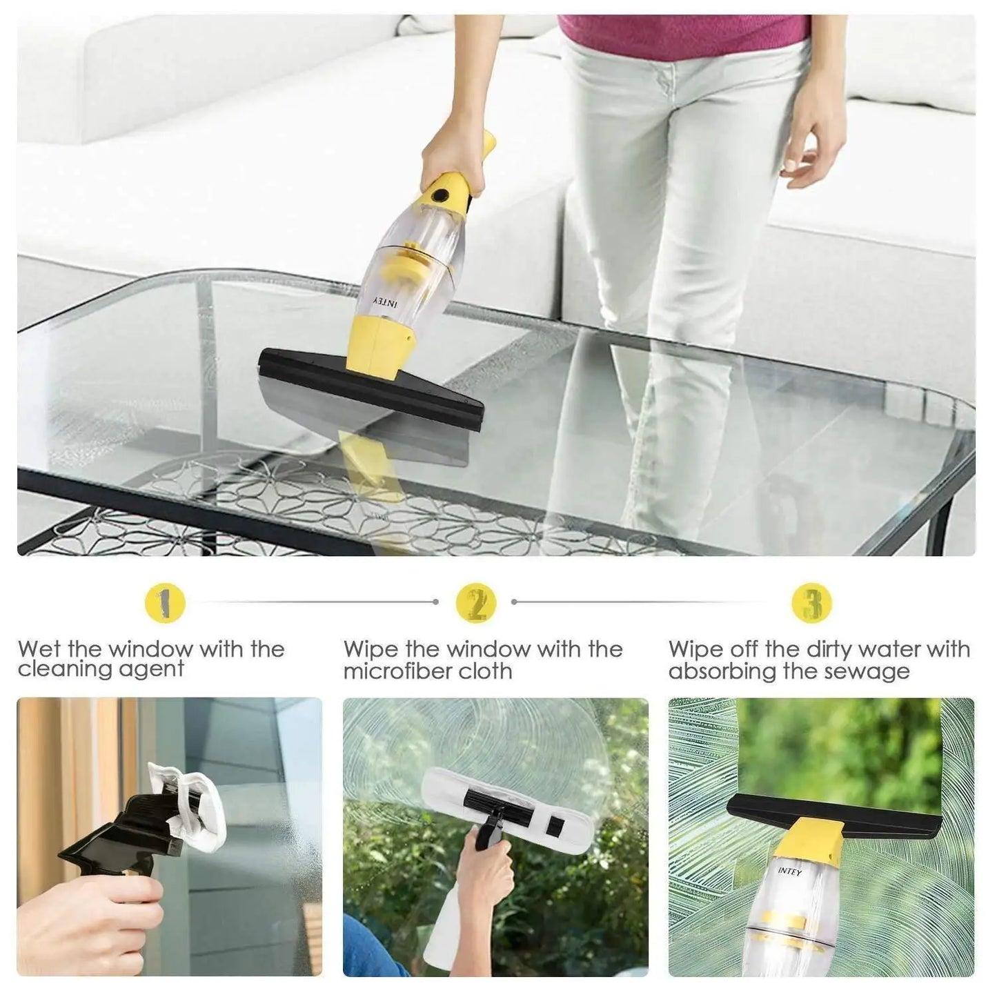 Window Vacuum Cleaner Set with Telescopic Handle Spray Bottle,280mm Blade Suitable for Table, Tiles, Mirrors and Glass, Electric - Bako Bako