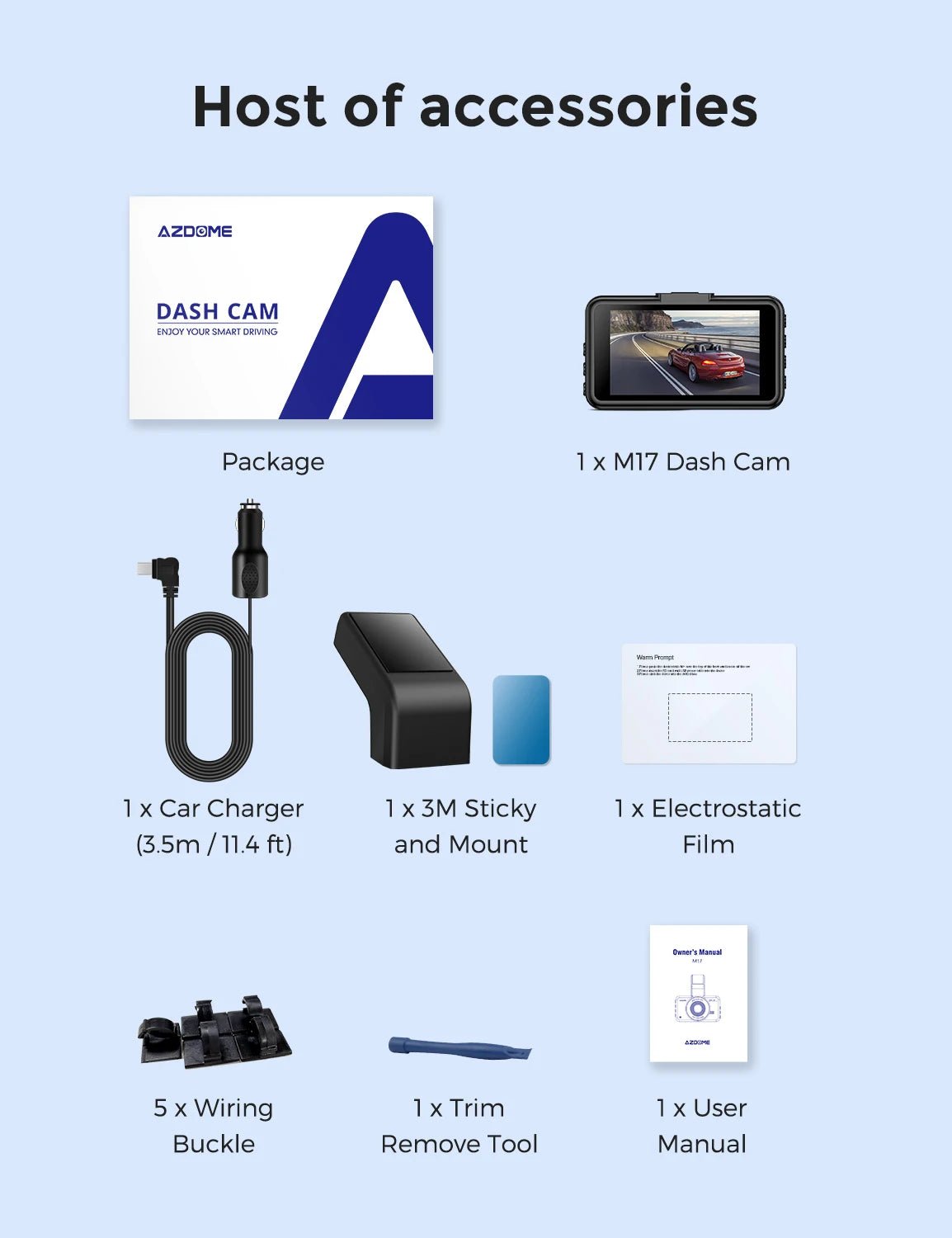 AZDOME Dash Cam M17 1080P Front Cam Built - in ADAS GPS Car Camera 24H Parking Monitor Night Vision Car DVR WIFI APP 150°FOV - Bako Bako