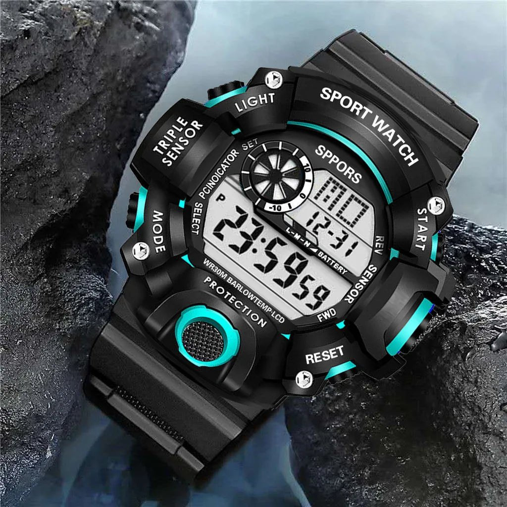 Fashion Men's Watch Sports Electronic Wristwatch Large dial Multifunctional Waterproof Luminous Alarm Kids Male's Military Watch - Bako Bako