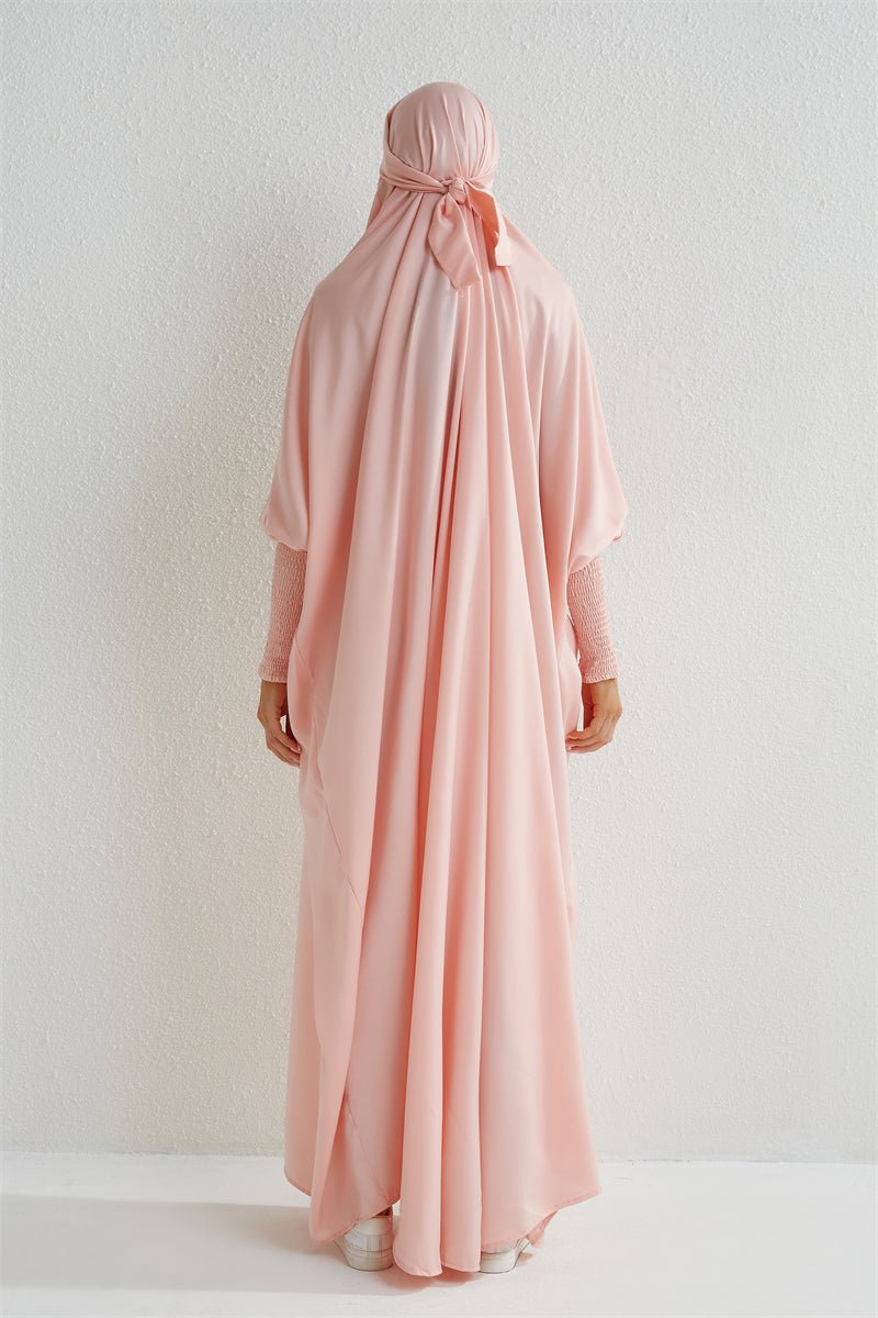 Muslim Abaya Hooded Smocking Sleeve One - piece Prayer Dress Women Jilbab Islamic Clothing Dubai Saudi Black Robe Turkish Modesty - Bako Bako