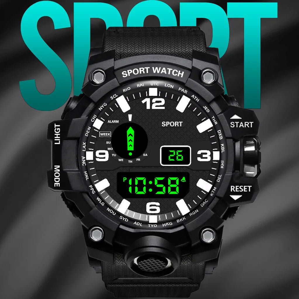 Fashion Men's Watch Sports Electronic Wristwatch Large dial Multifunctional Waterproof Luminous Alarm Kids Male's Military Watch - Bako Bako