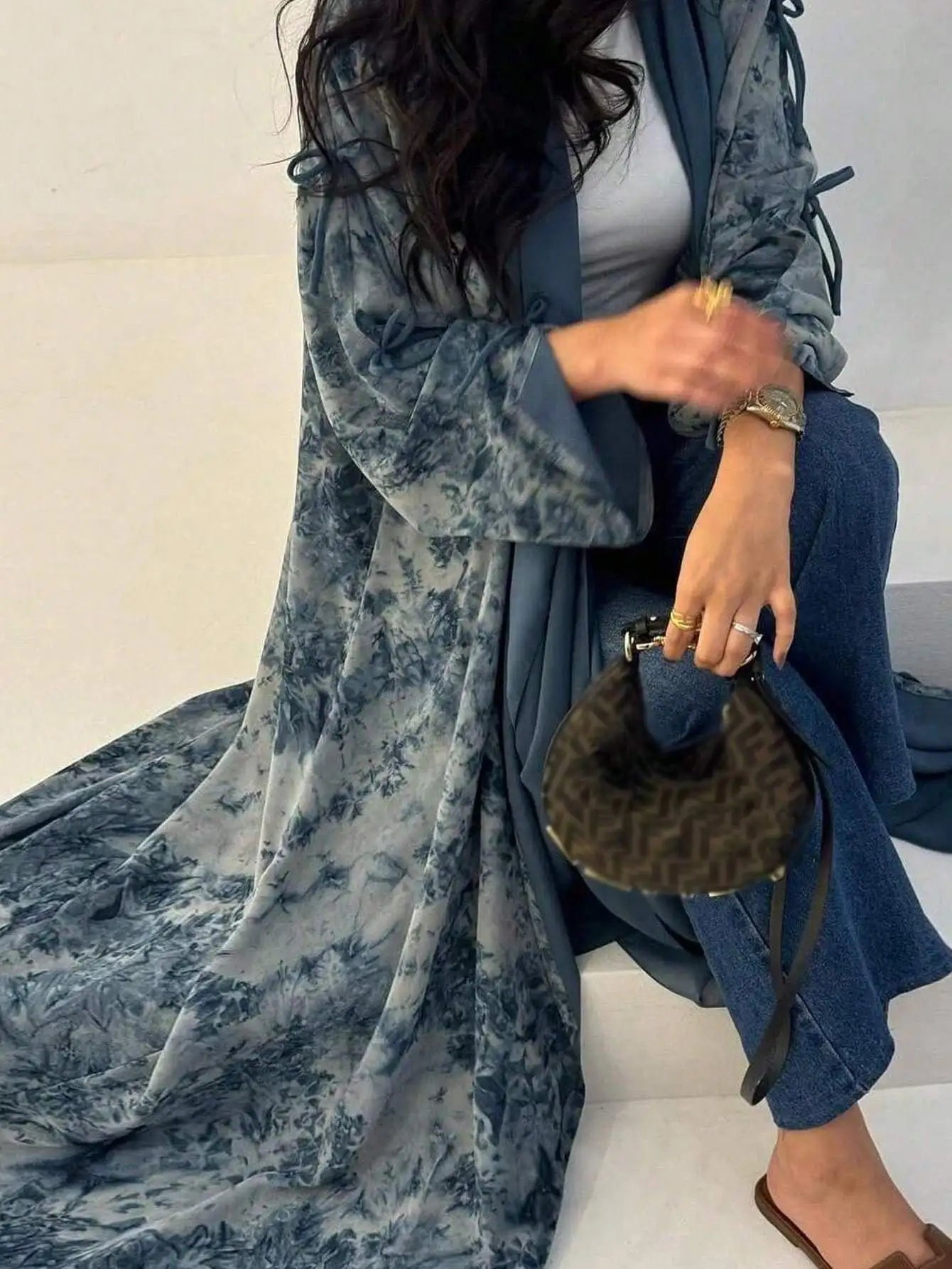 Middle Eastern Women Loose Tie Dye Abayas Casual Kaftan Arabian Maxi Dresses Full Sleeve Open Front Abaya Jilbabs Without Hajib - Bako Bako
