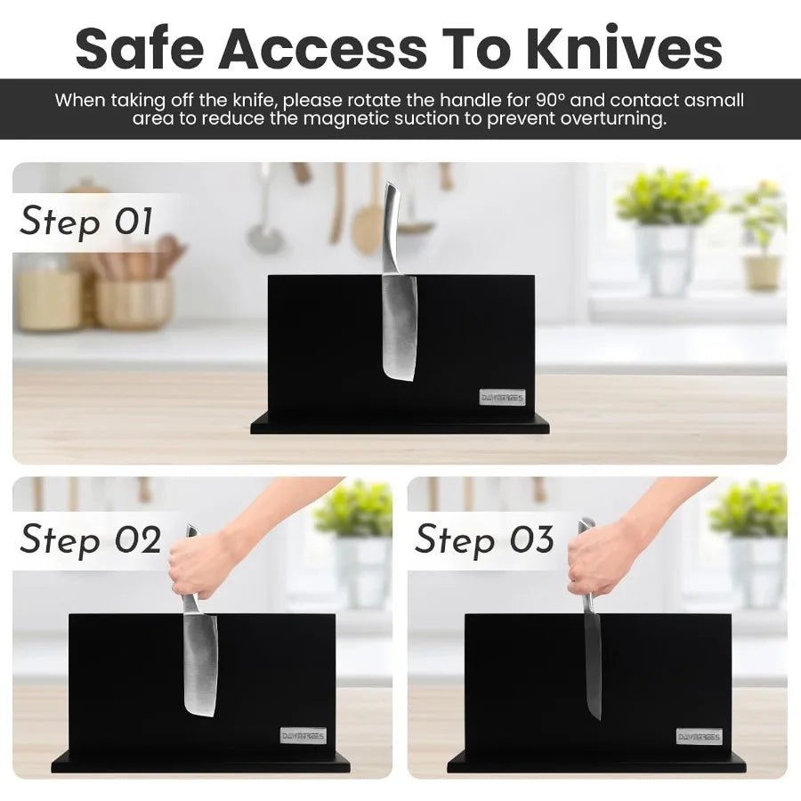 Large Black Magnetic Knife Holder 16 Inch XXL Magnetic Knife Block Kitchen Counter Universal Knife Display Rack Multifunctional - Bako Bako