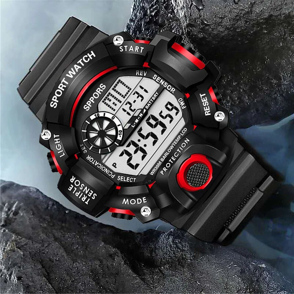 Fashion Men's Watch Sports Electronic Wristwatch Large dial Multifunctional Waterproof Luminous Alarm Kids Male's Military Watch - Bako Bako