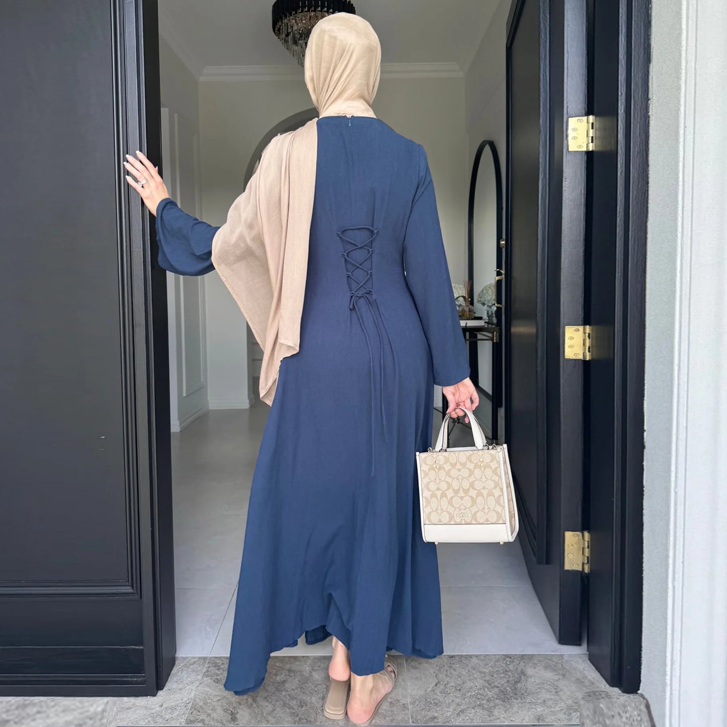 2025 Summer Arabic Muslim Women Modest Dress Eid Dubai Plain Abaya Islam Party Outfit Elegant Holiday Dresses Turkey Kaftan Robe - Bako Bako