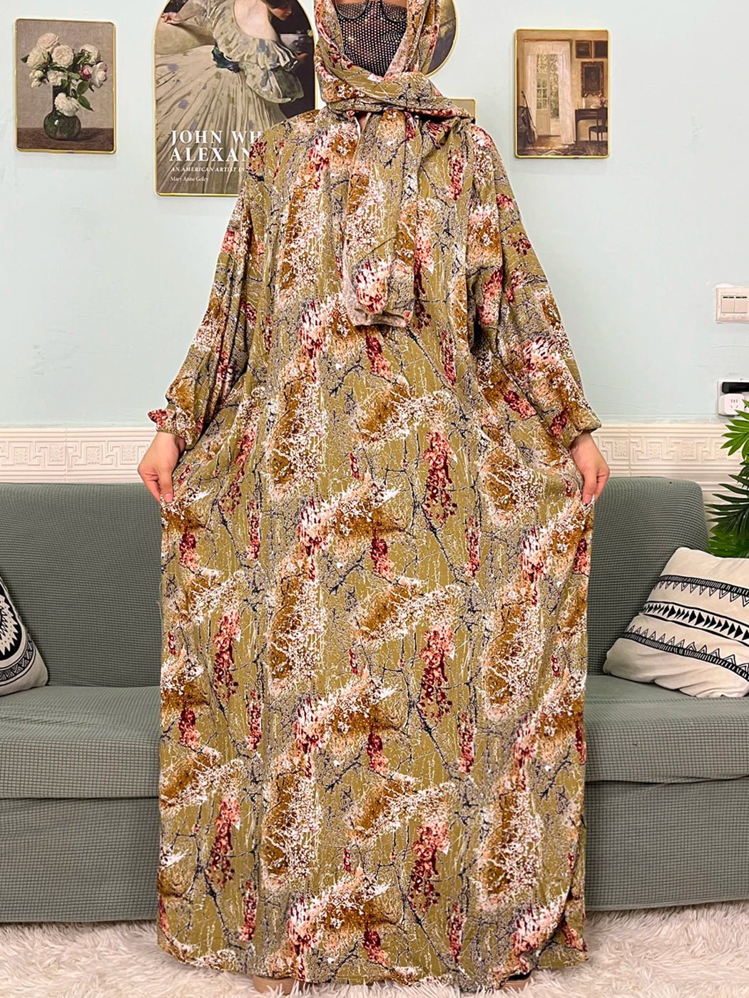 Muslim Cotton Abayas For Women Traditional Floral Ramadan Prayer Garment African Caftan Marocain Femme Robe Connected Headscarf - Bako Bako