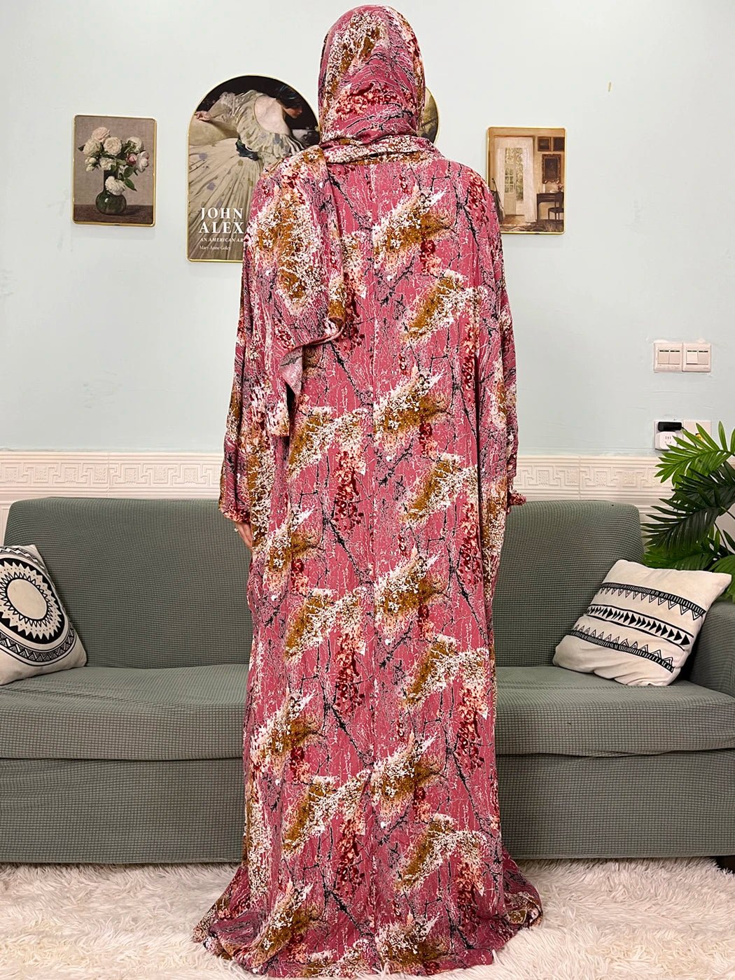 Muslim Cotton Abayas For Women Traditional Floral Ramadan Prayer Garment African Caftan Marocain Femme Robe Connected Headscarf - Bako Bako