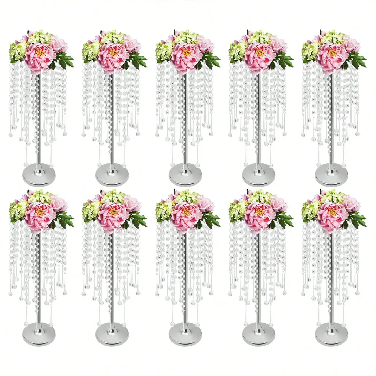 10Pcs Metal Flower Vase Table Decorative Crystal Acrylic Table Centerpieces,Silver Flowers Stand Wedding Reception Centerpieces - Bako Bako