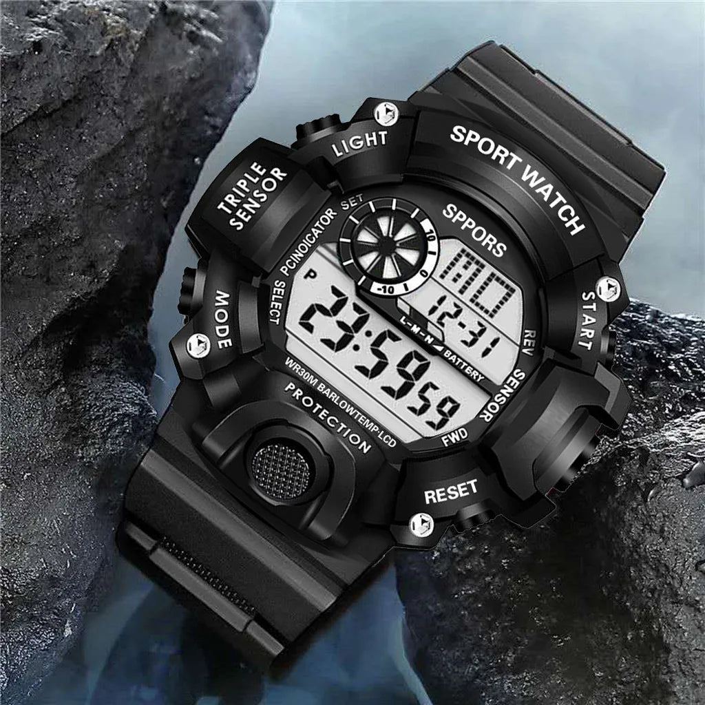 Fashion Men's Watch Sports Electronic Wristwatch Large dial Multifunctional Waterproof Luminous Alarm Kids Male's Military Watch - Bako Bako