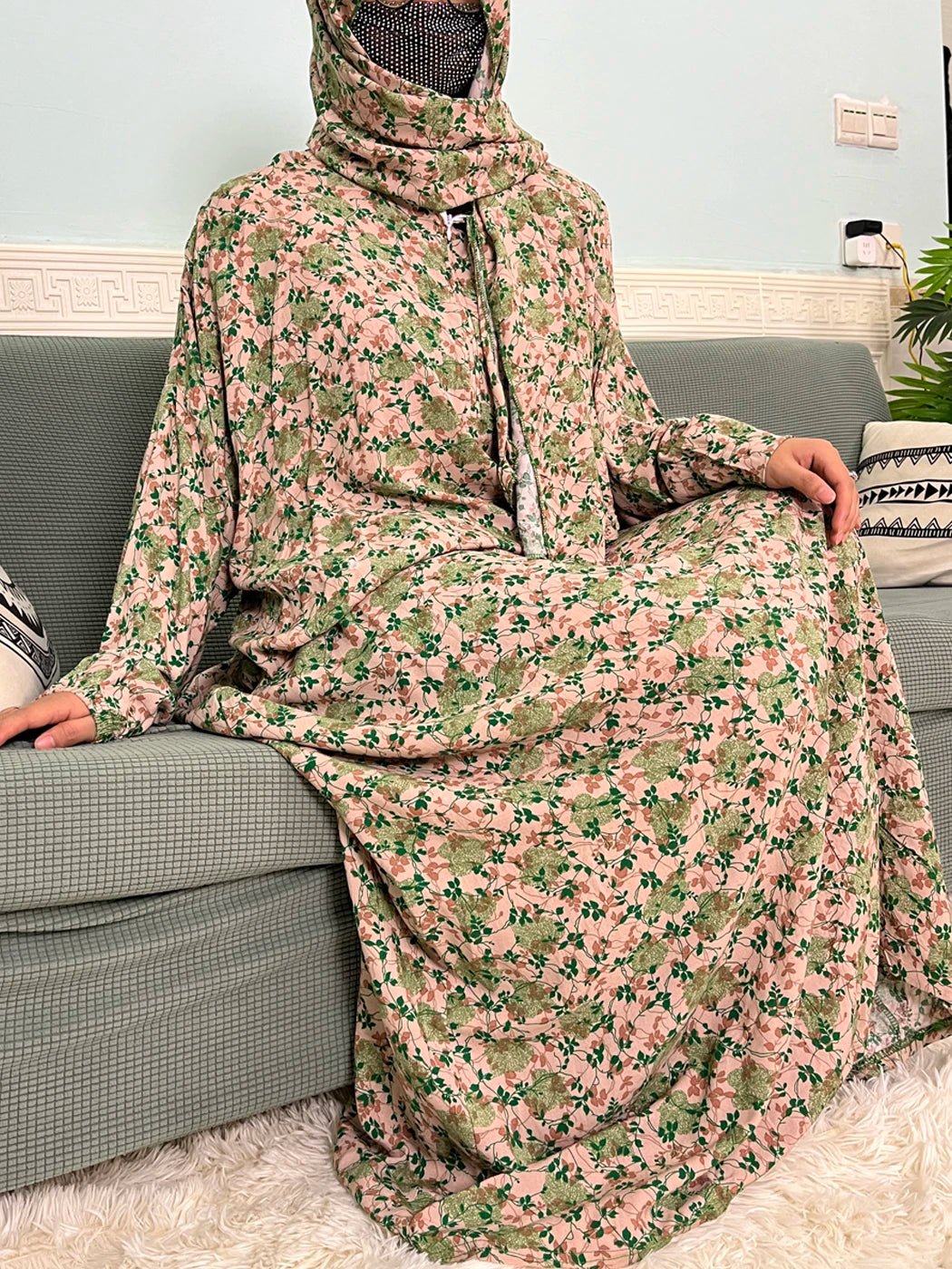 Muslim Cotton Abayas For Women Traditional Floral Ramadan Prayer Garment African Caftan Marocain Femme Robe Connected Headscarf - Bako Bako