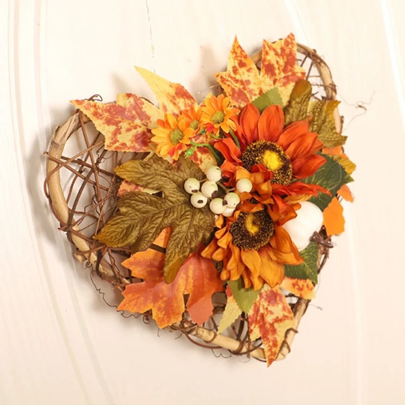 Star Heart Fall Wreath Sunflower Maple Leaf Harvest Wreath Artificial Thanksgiving Flower Garlands Door Wall Pendant Decor - Bako Bako