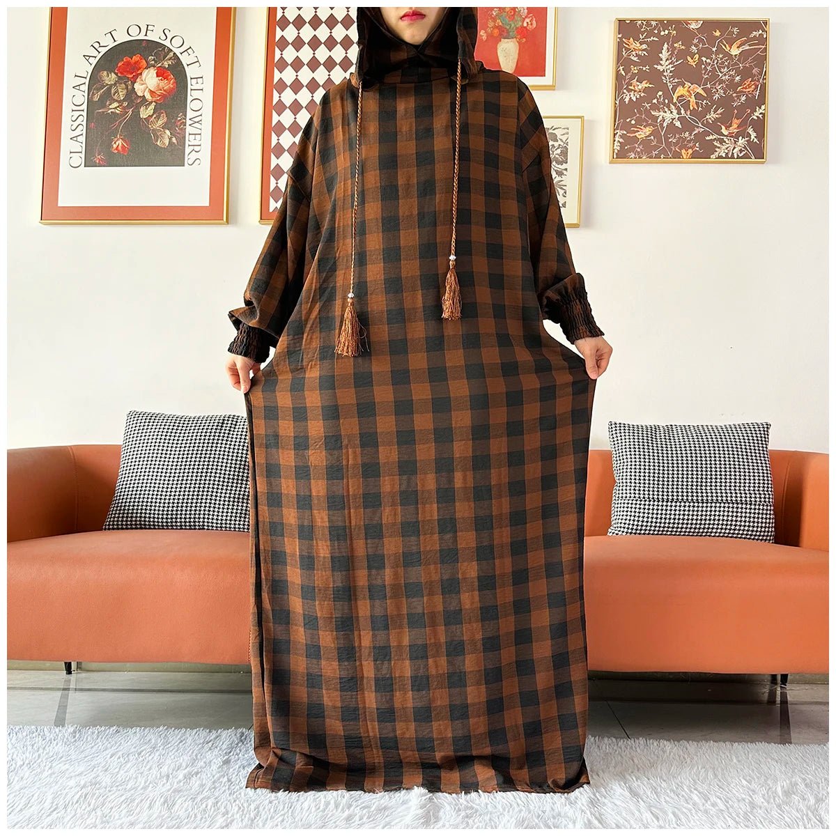 Latest Ramadan Women Abaya Two Hats Dubai Turkey Islam Prayer Clothes Sanding Cotton Fabric Dresses Islam Women Dress Kaftan - Bako Bako