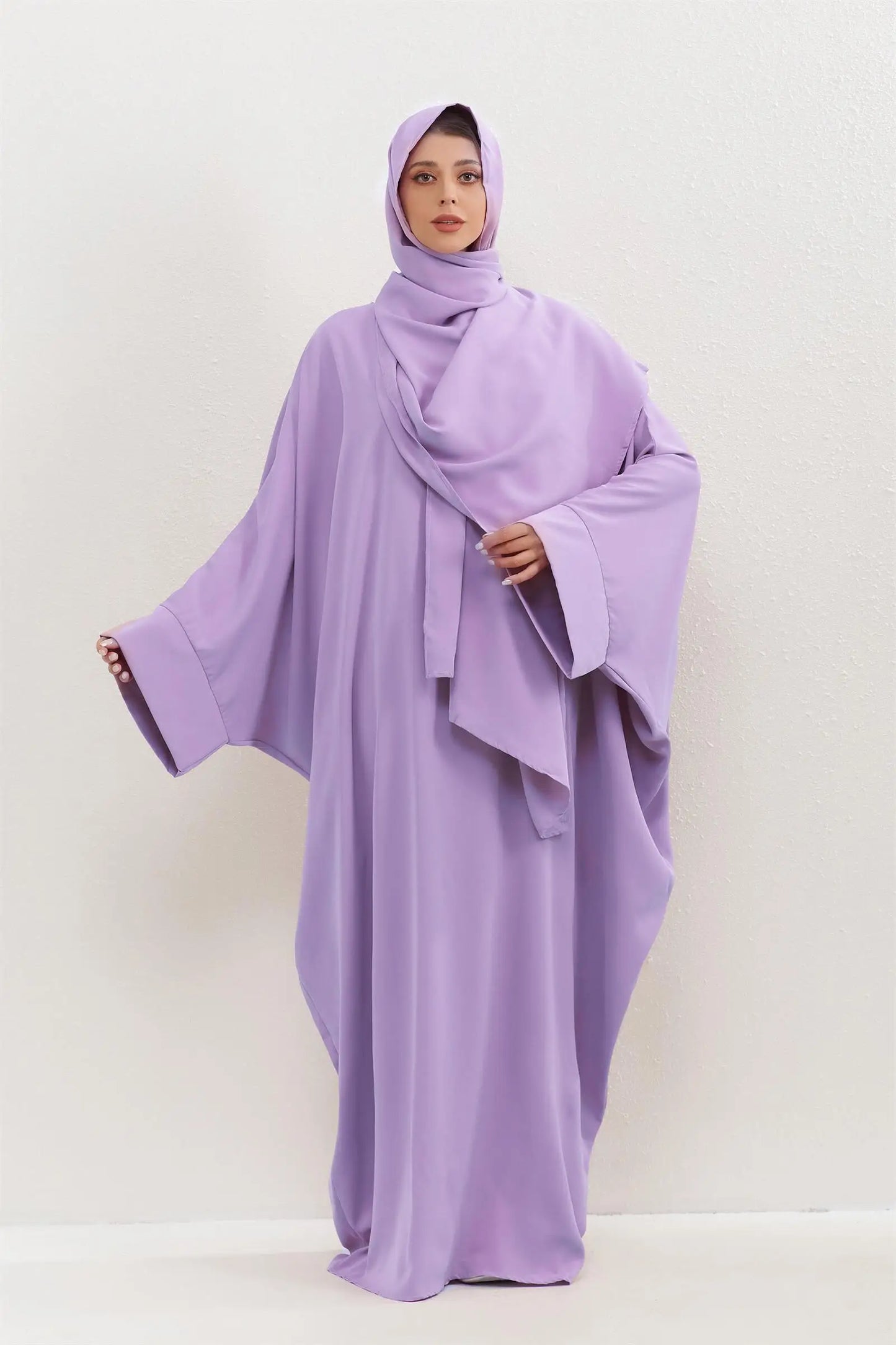 Two Pieces Muslim Abaya Women Jilbab Islamic With Hijab Clothing Dubai Saudi Robe Turkish Modesty Prayer Dresses Loose Kaftans - Bako Bako