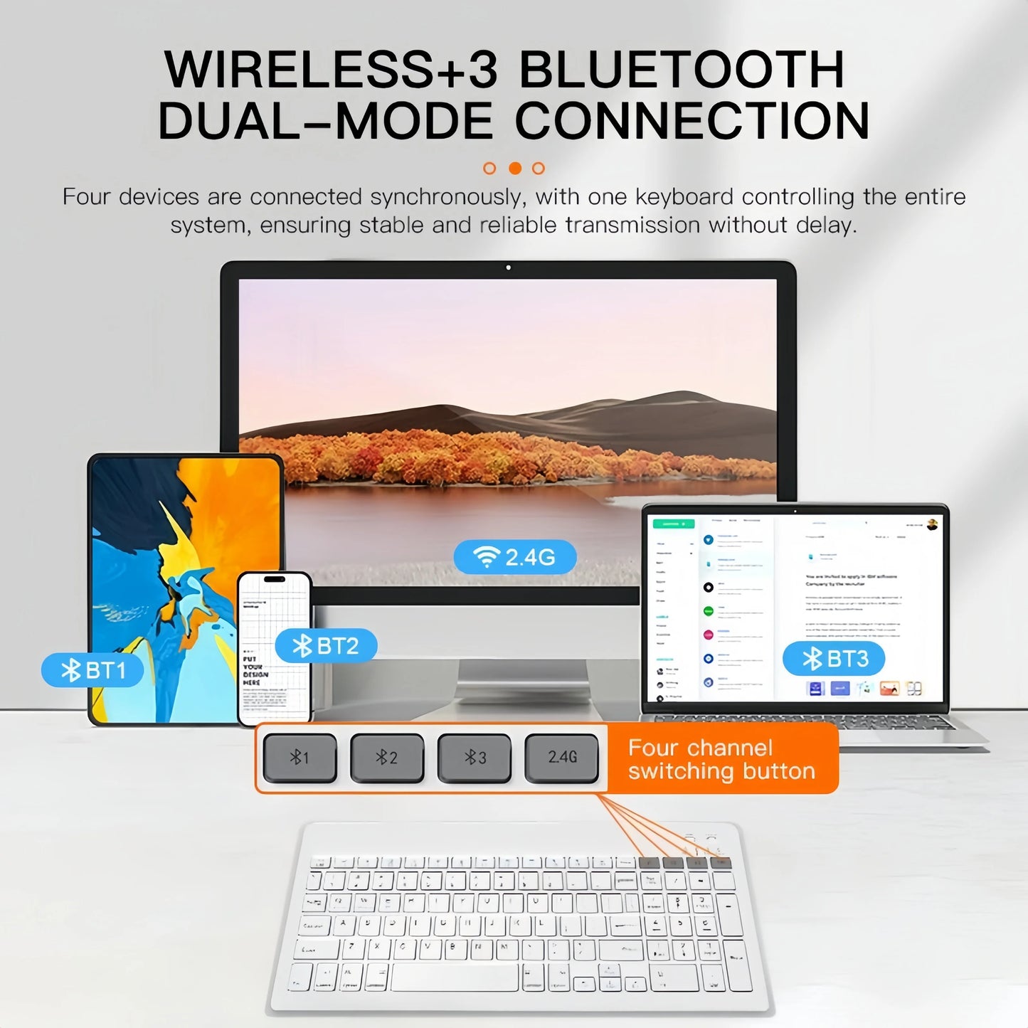 Dual - Mode Bluetooth 5.0 Keyboard 2.4G Wireless Keyboard 3 - BT Rechargeable Gaming Keyboard For Laptop Tablet Android iOS Windows - Bako Bako