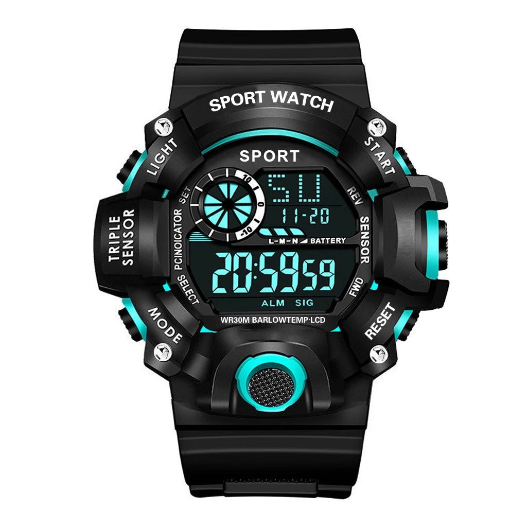 Fashion Men's Watch Sports Electronic Wristwatch Large dial Multifunctional Waterproof Luminous Alarm Kids Male's Military Watch - Bako Bako