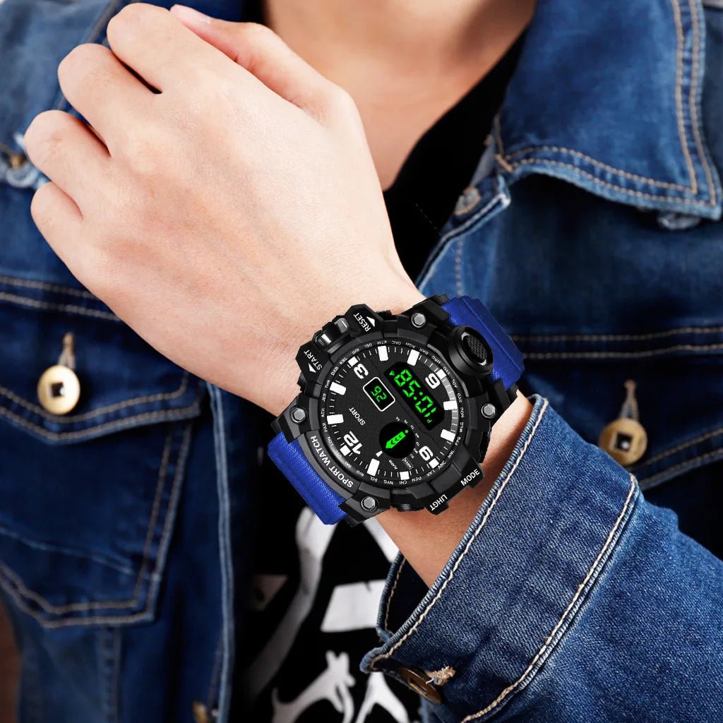 Fashion Men's Watch Sports Electronic Wristwatch Large dial Multifunctional Waterproof Luminous Alarm Kids Male's Military Watch - Bako Bako