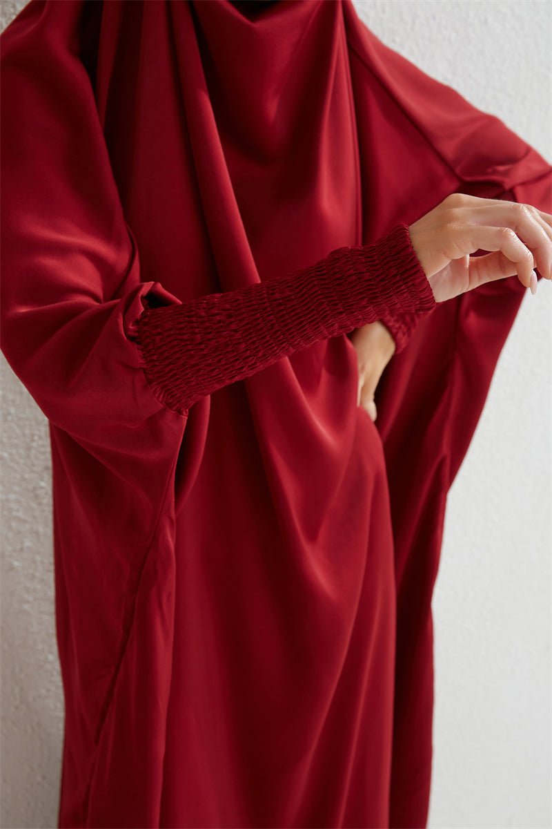 Muslim Abaya Hooded Smocking Sleeve One - piece Prayer Dress Women Jilbab Islamic Clothing Dubai Saudi Black Robe Turkish Modesty - Bako Bako