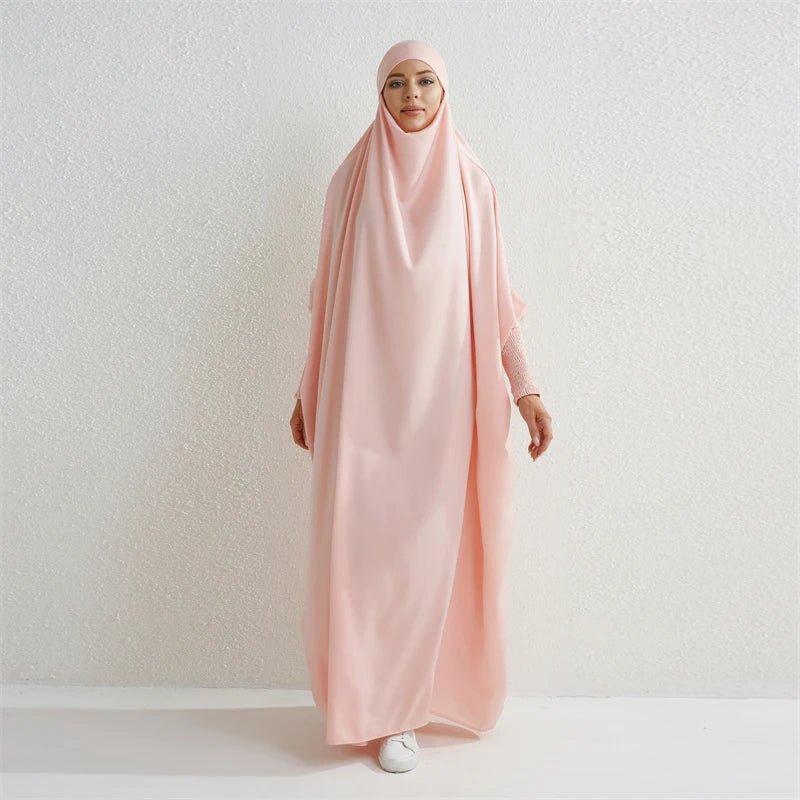 Muslim Abaya Hooded Smocking Sleeve One - piece Prayer Dress Women Jilbab Islamic Clothing Dubai Saudi Black Robe Turkish Modesty - Bako Bako