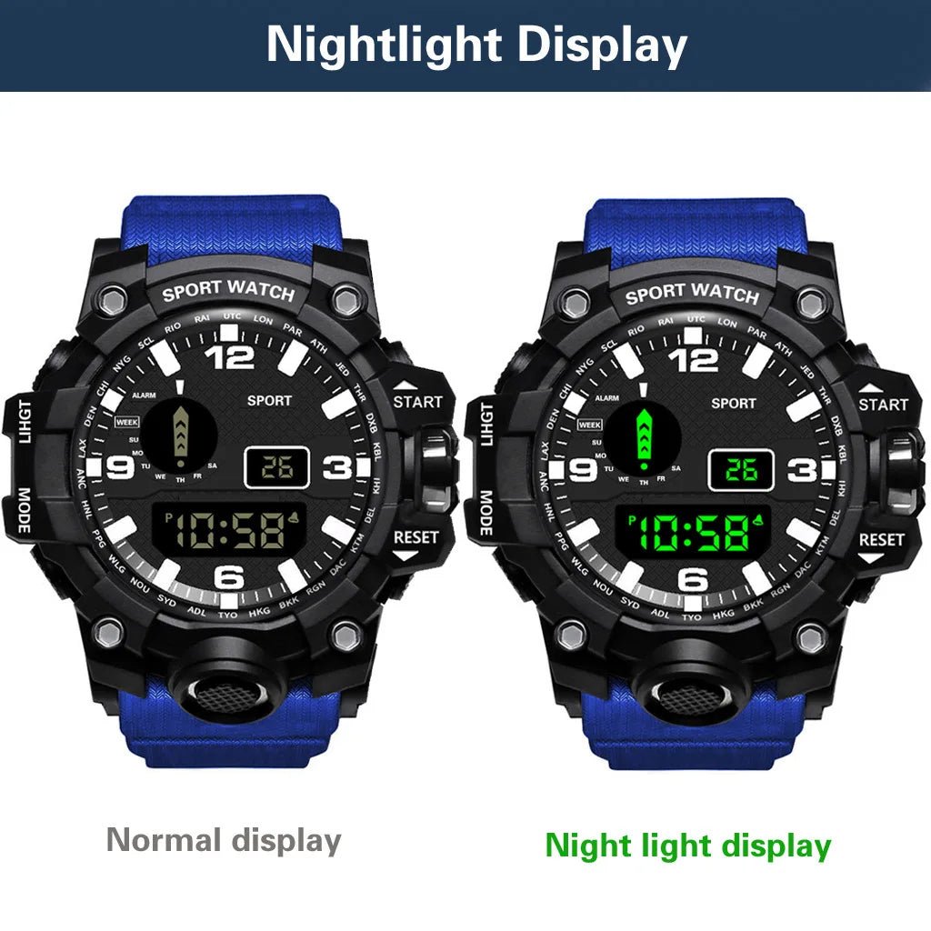 Fashion Men's Watch Sports Electronic Wristwatch Large dial Multifunctional Waterproof Luminous Alarm Kids Male's Military Watch - Bako Bako