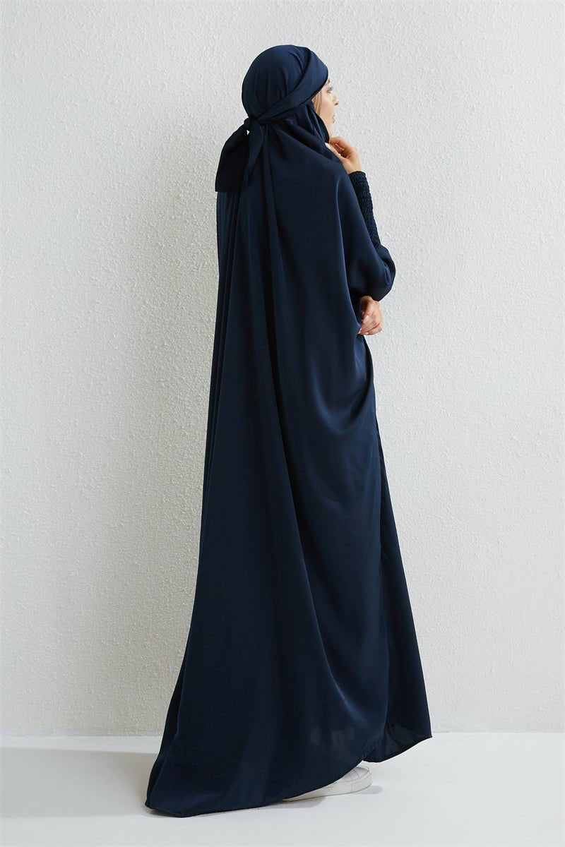 Muslim Abaya Hooded Smocking Sleeve One - piece Prayer Dress Women Jilbab Islamic Clothing Dubai Saudi Black Robe Turkish Modesty - Bako Bako