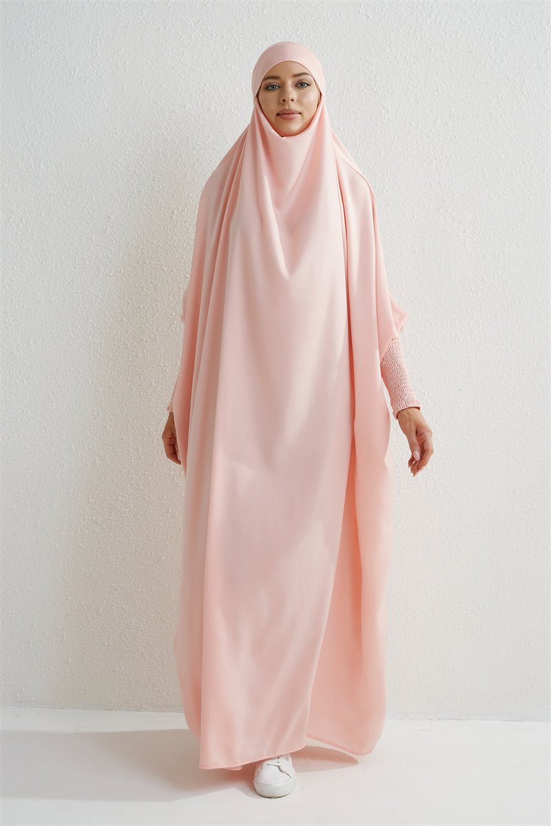 Muslim Abaya Hooded Smocking Sleeve One - piece Prayer Dress Women Jilbab Islamic Clothing Dubai Saudi Black Robe Turkish Modesty - Bako Bako