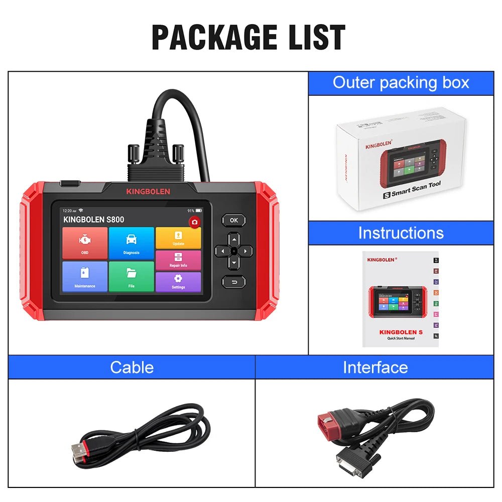 KINGBOLEN S800 4 Systems Engine ABS SRS Transmission OBD2 Scanner 15 Resets Scan Tool EOBD Diagnostic Tool Lifetime Free Update - Bako Bako