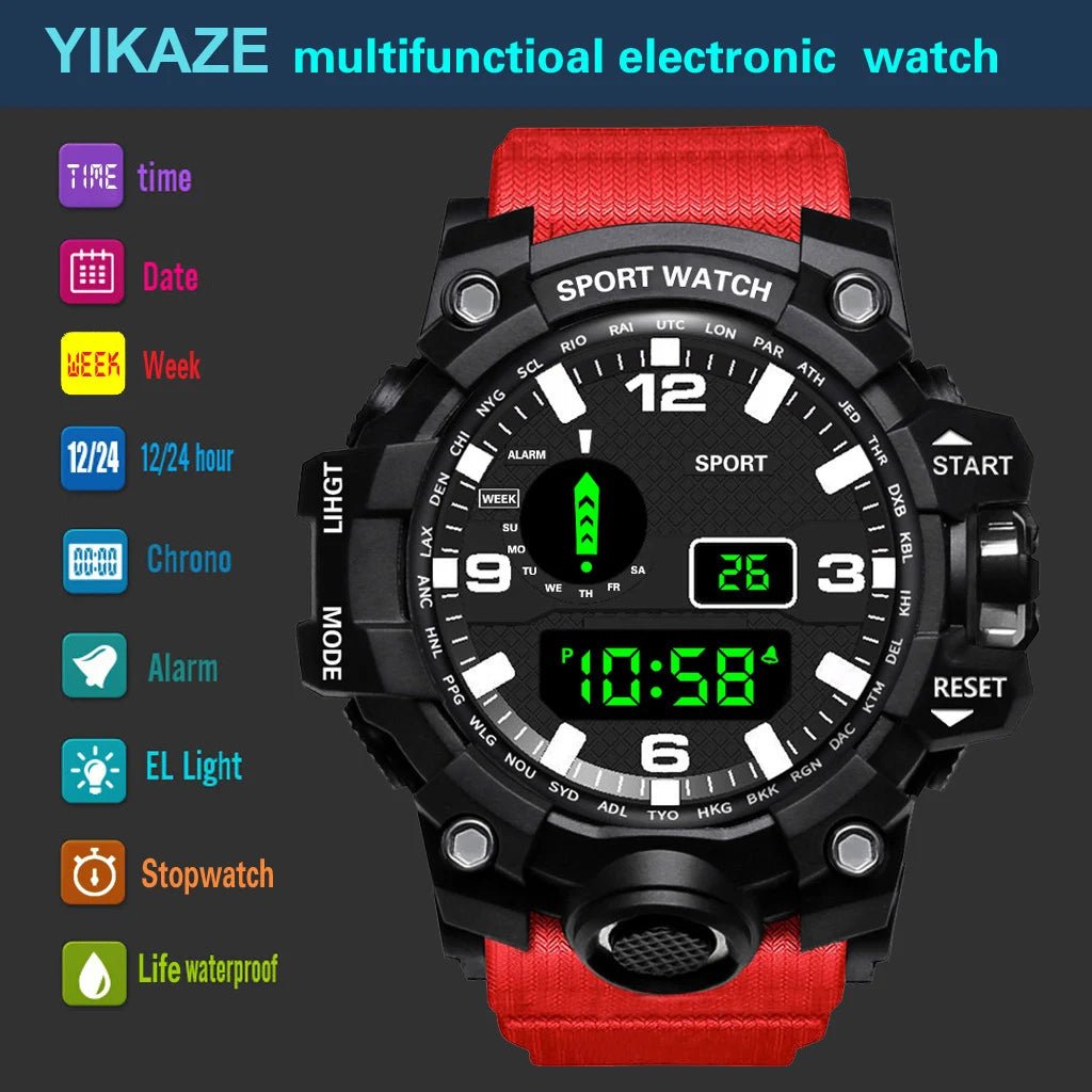 Fashion Men's Watch Sports Electronic Wristwatch Large dial Multifunctional Waterproof Luminous Alarm Kids Male's Military Watch - Bako Bako